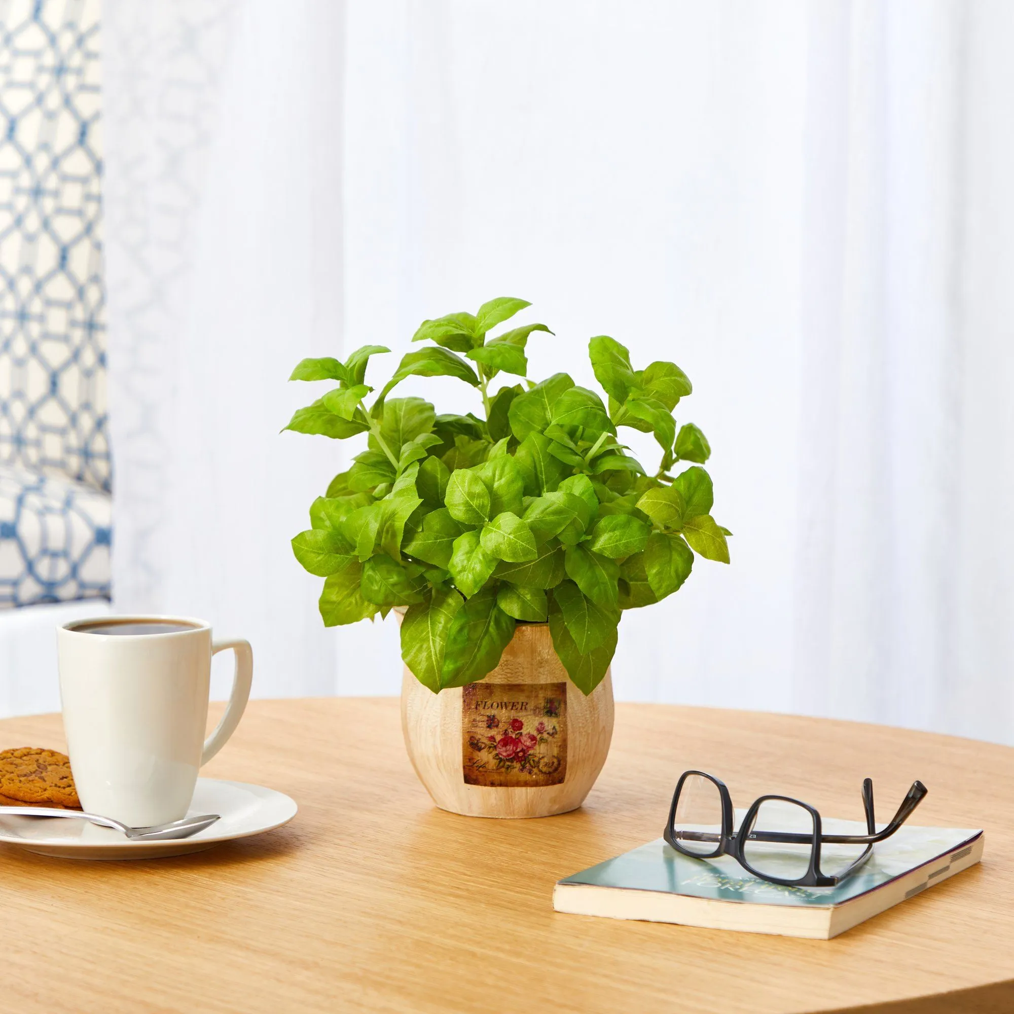 12” Basil Artificial Plant in Decorative Planter