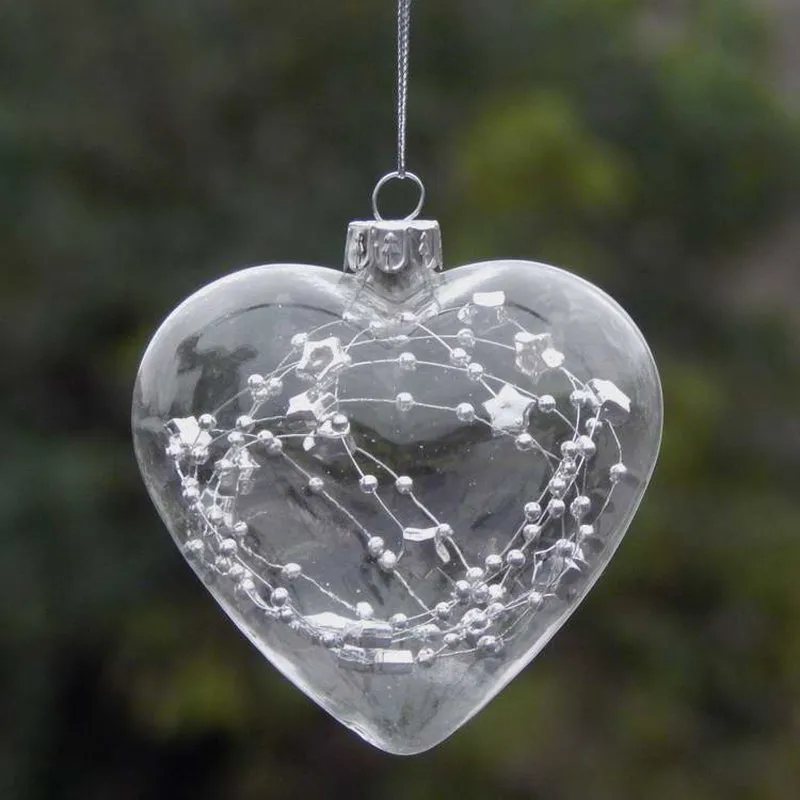 12 Pcs Heart Shape Glass Ornaments Christmas Hanging Decor Baubles