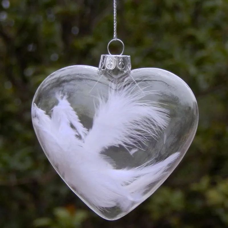 12 Pcs Heart Shape Glass Ornaments Christmas Hanging Decor Baubles