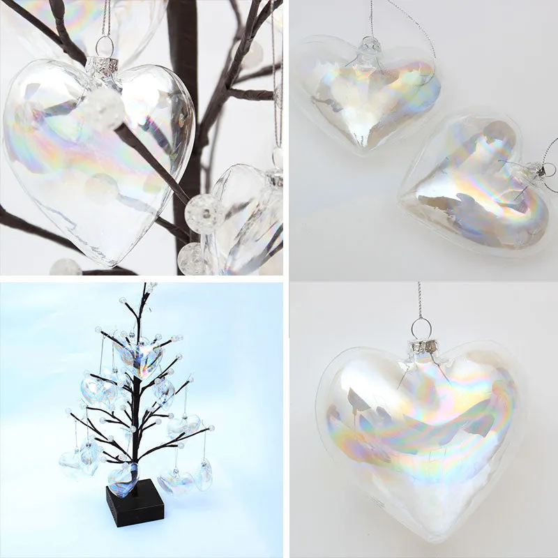 12 Pcs Heart Shape Glass Ornaments Christmas Hanging Decor Baubles