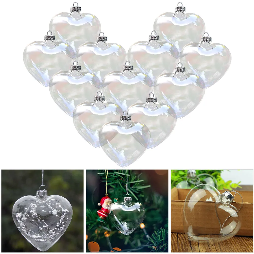 12 Pcs Heart Shape Glass Ornaments Christmas Hanging Decor Baubles