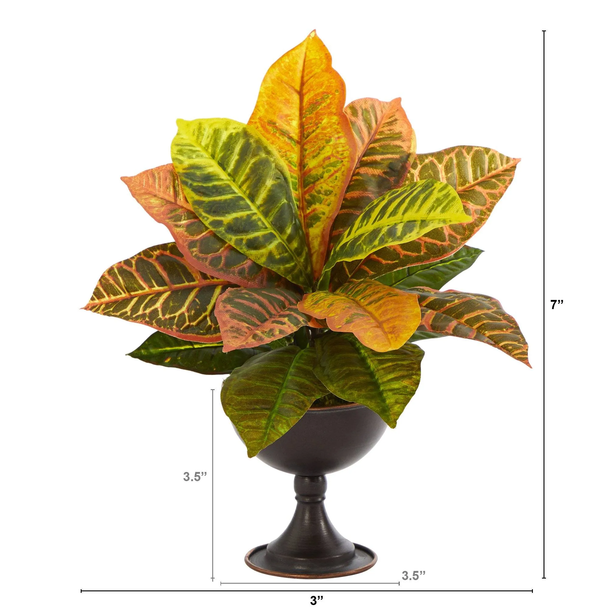 14” Garden Croton Artificial Plant in Metal Chalice (Real Touch)