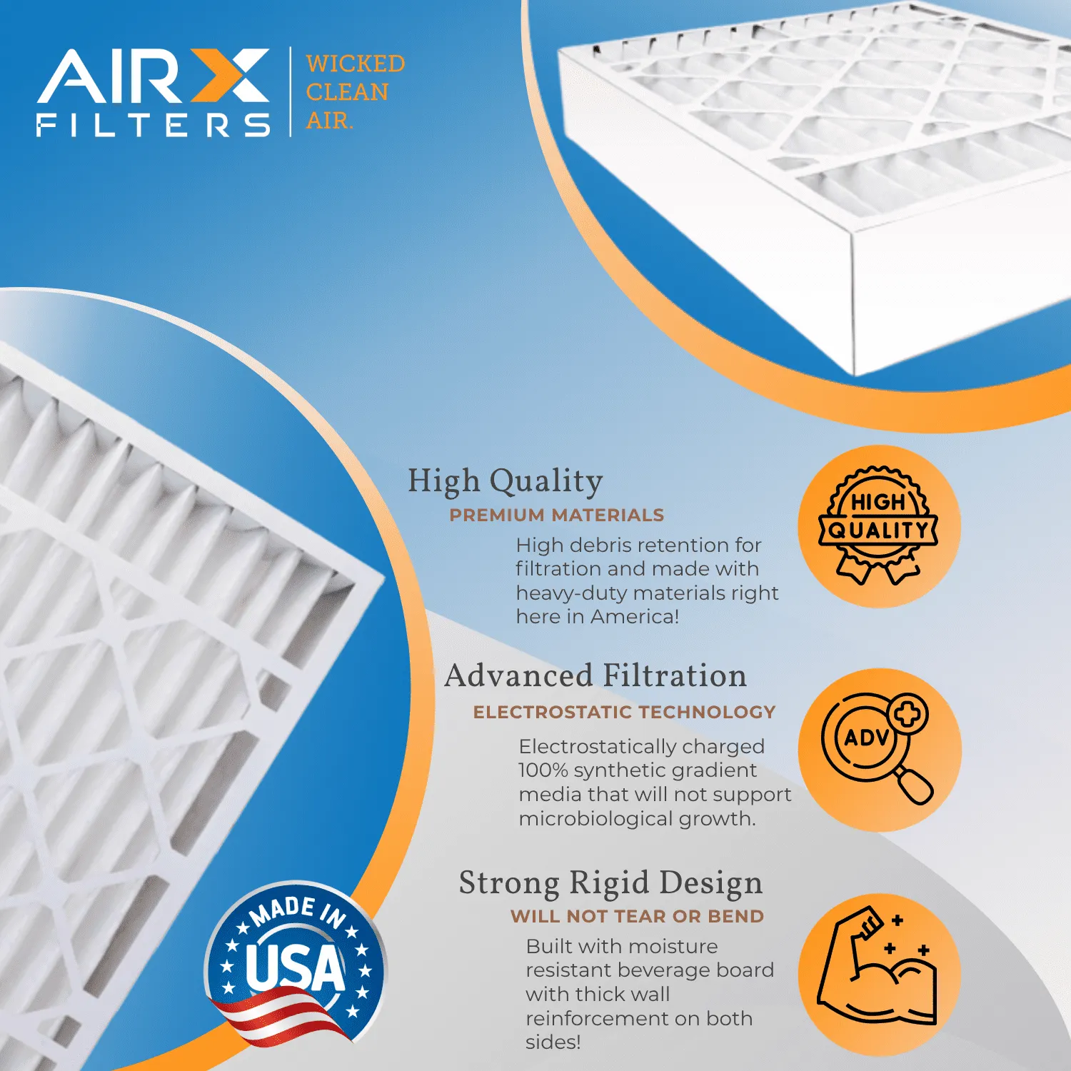 16x25x5 Air Filter MERV 11 Comparable to MPR 1000, MPR 1200 & FPR 7 Compatible with Goodman M1-1056 / Amana AMP-M1-1056 Premium USA Made 16x25x5 Furnace Filter 2 Pack by AIRX FILTERS WICKED CLEAN AIR.