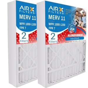 16x25x5 Air Filter MERV 11 Comparable to MPR 1000, MPR 1200 & FPR 7 Compatible with Goodman M1-1056 / Amana AMP-M1-1056 Premium USA Made 16x25x5 Furnace Filter 2 Pack by AIRX FILTERS WICKED CLEAN AIR.