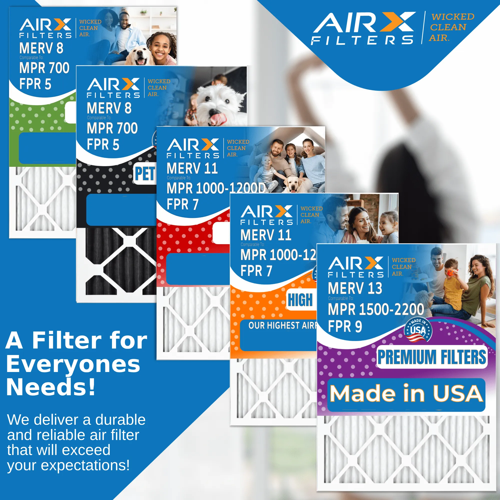 16x25x5 Air Filter MERV 11 Comparable to MPR 1000, MPR 1200 & FPR 7 Compatible with Goodman M1-1056 / Amana AMP-M1-1056 Premium USA Made 16x25x5 Furnace Filter 2 Pack by AIRX FILTERS WICKED CLEAN AIR.