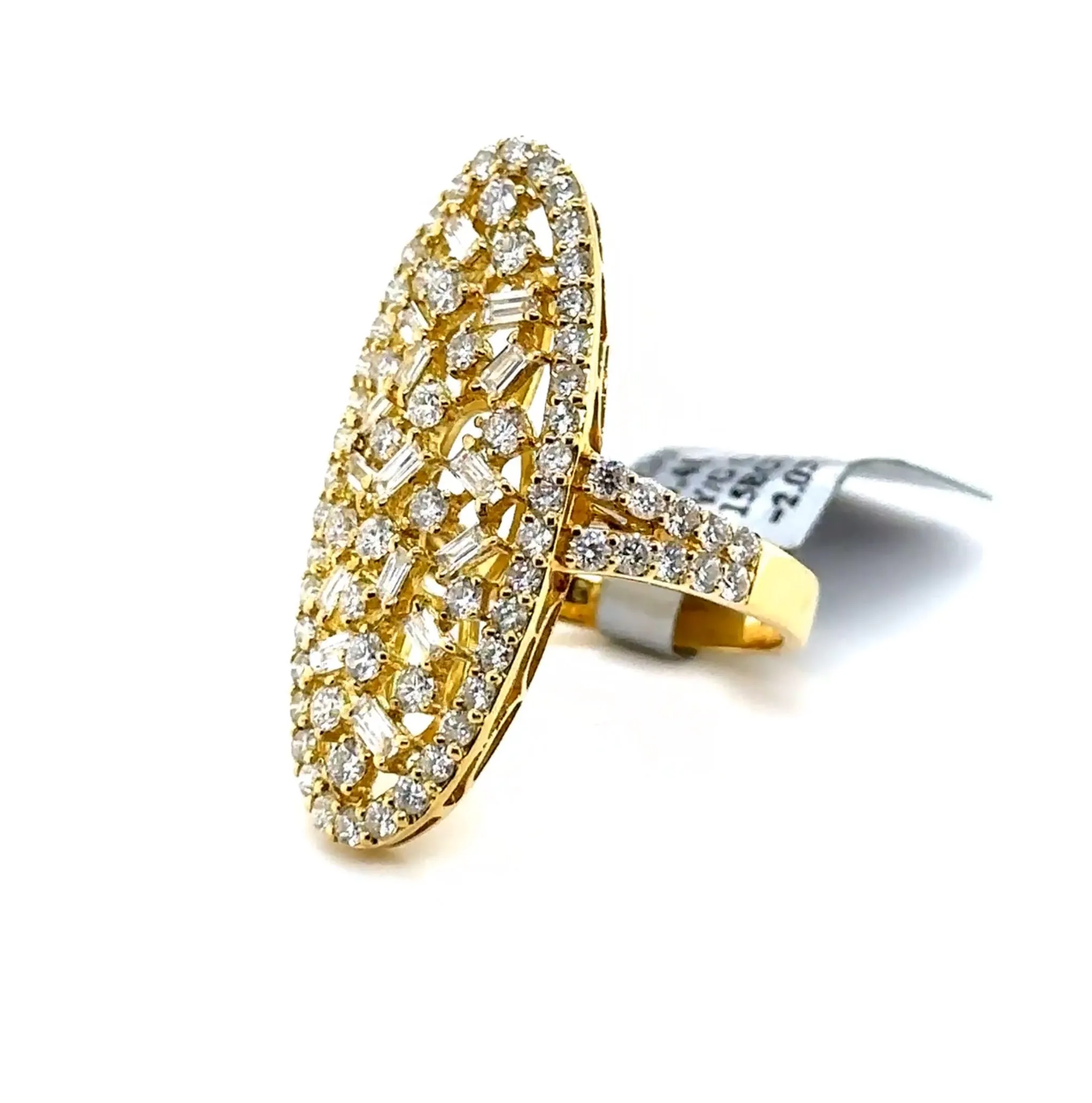 18KY Baguette & Round Diamond Cluster Fashion Ring