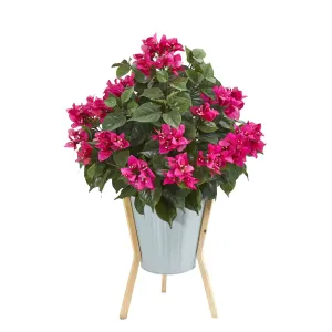 28” Bougainvillea Artificial Plant in Green Planter with Legs