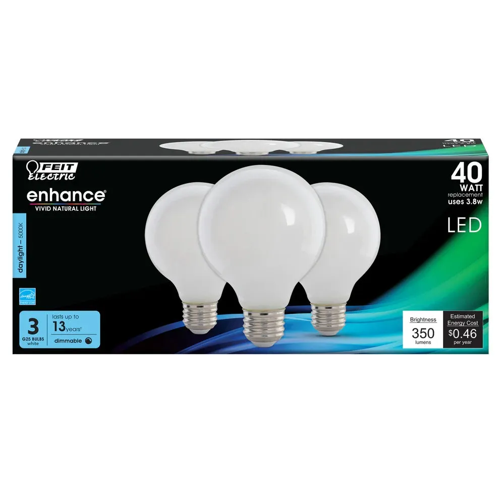 3-Pack 40W G25 Enhance Globe LED Light Bulbs G2540W9