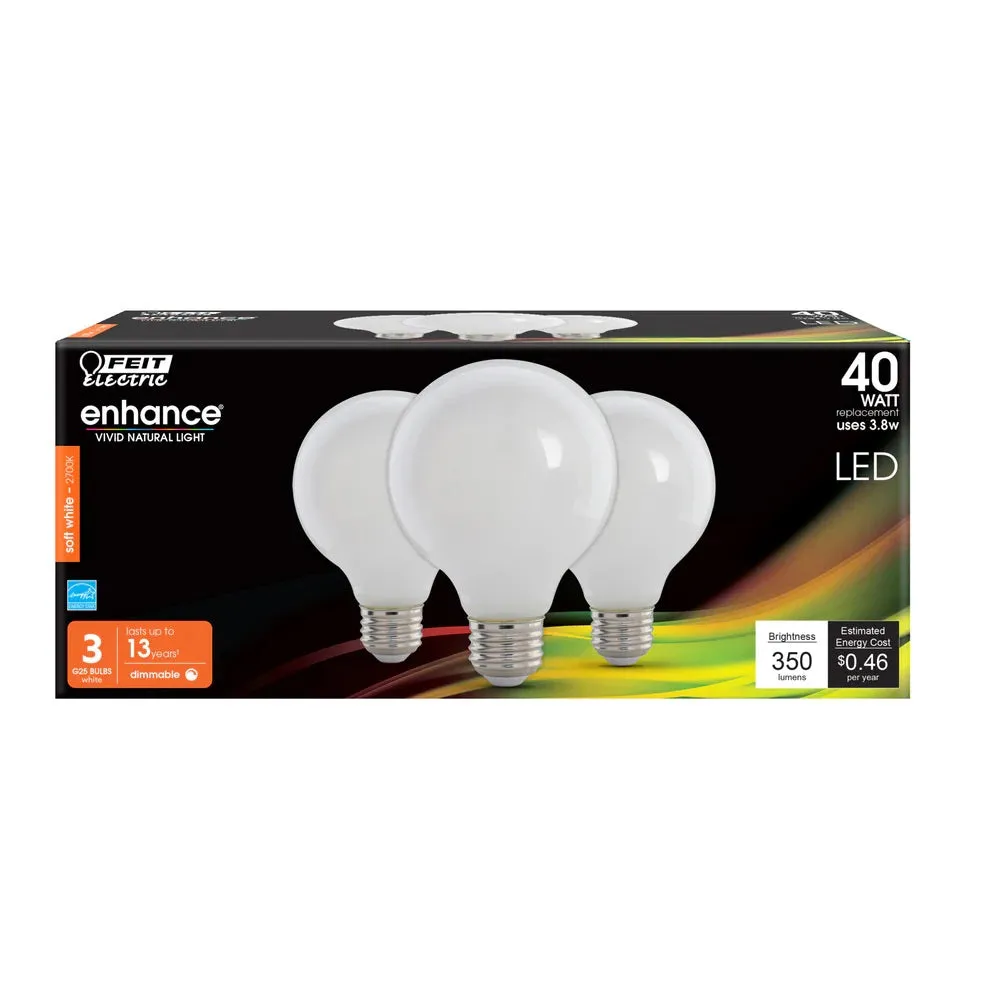 3-Pack 40W G25 Enhance Globe LED Light Bulbs G2540W9