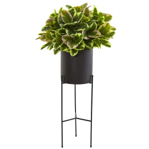 55” Rubber Leaf Artificial Plant in Black Planter with Stand (Real Touch)