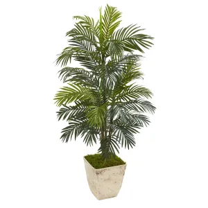 56” Areca Palm Artificial Plant in Country White Planter