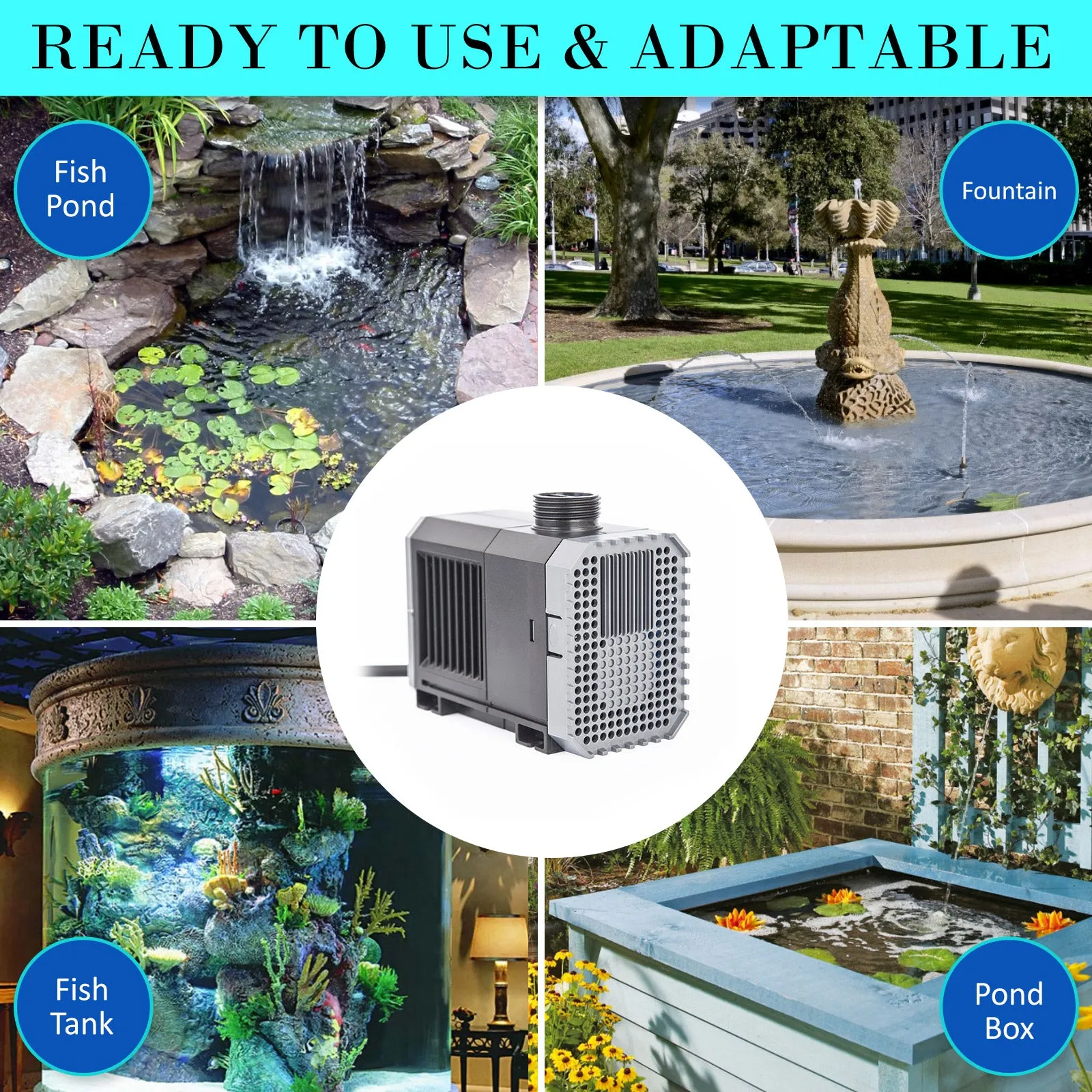 Adjustable 3000L/H Submersible Water Pump, 55W, PVC, Stainless Steel - Dynamic Power