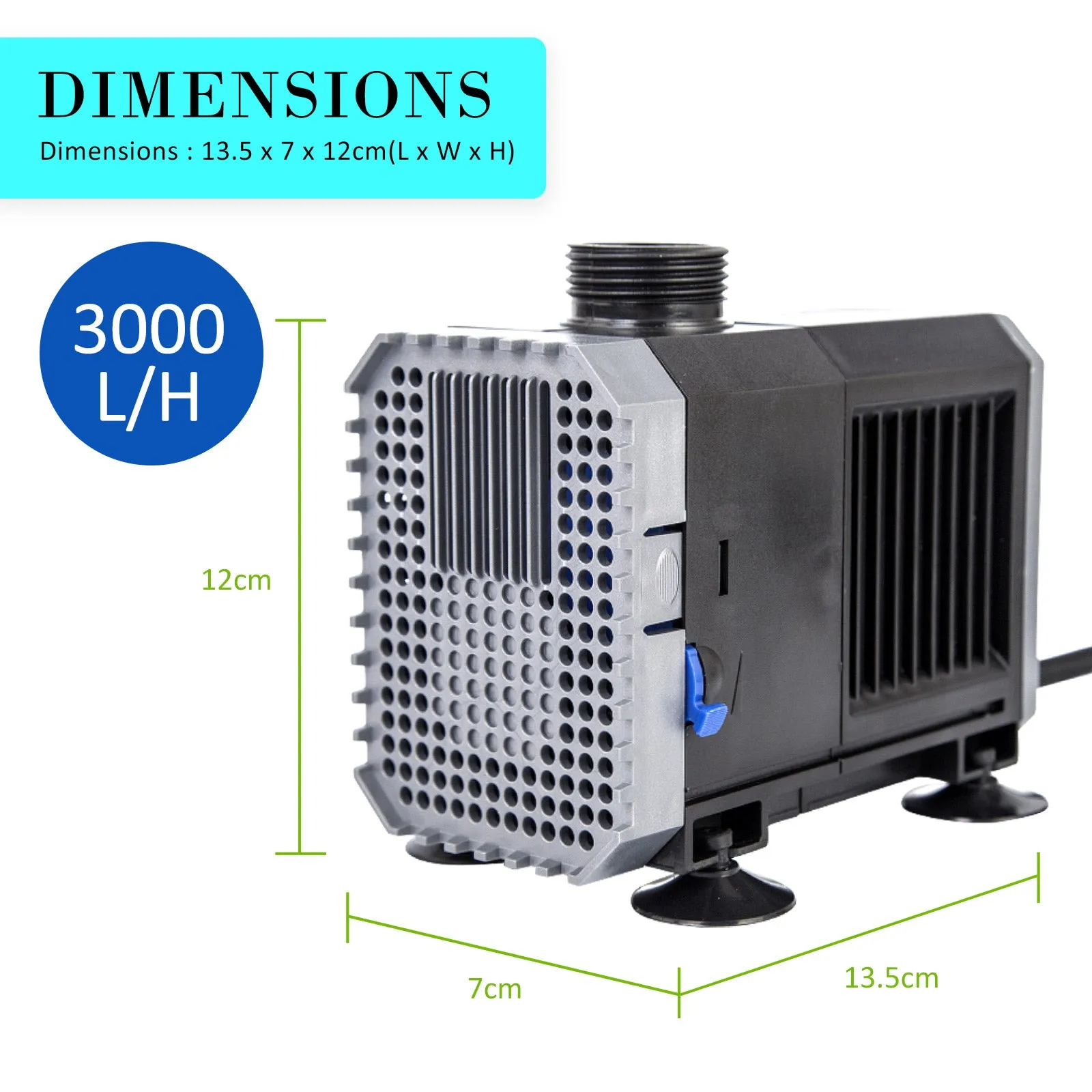 Adjustable 3000L/H Submersible Water Pump, 55W, PVC, Stainless Steel - Dynamic Power