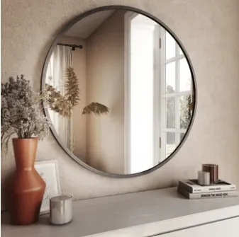 Bali Modern Round Wall Mirror Gray