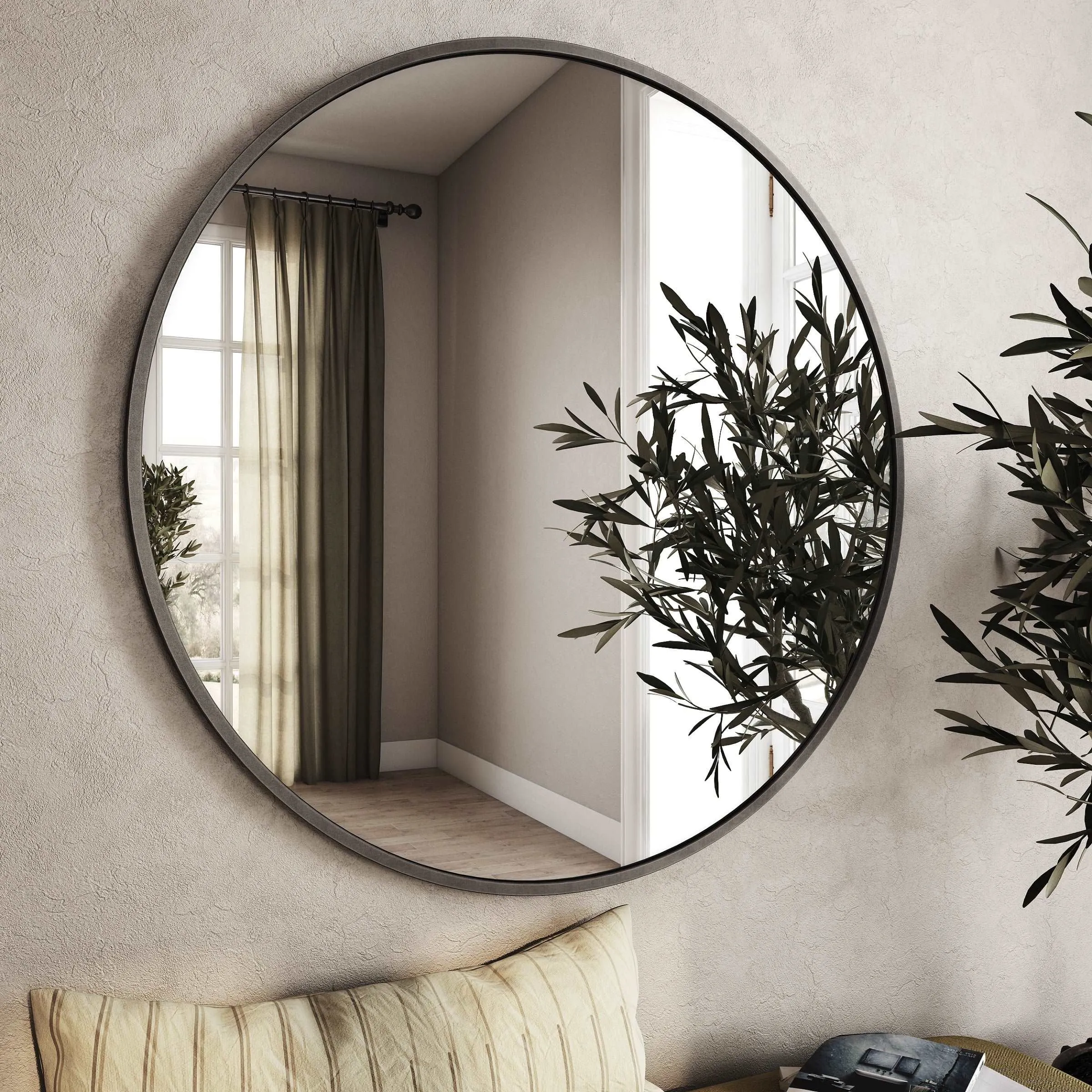 Bali Modern Round Wall Mirror Gray