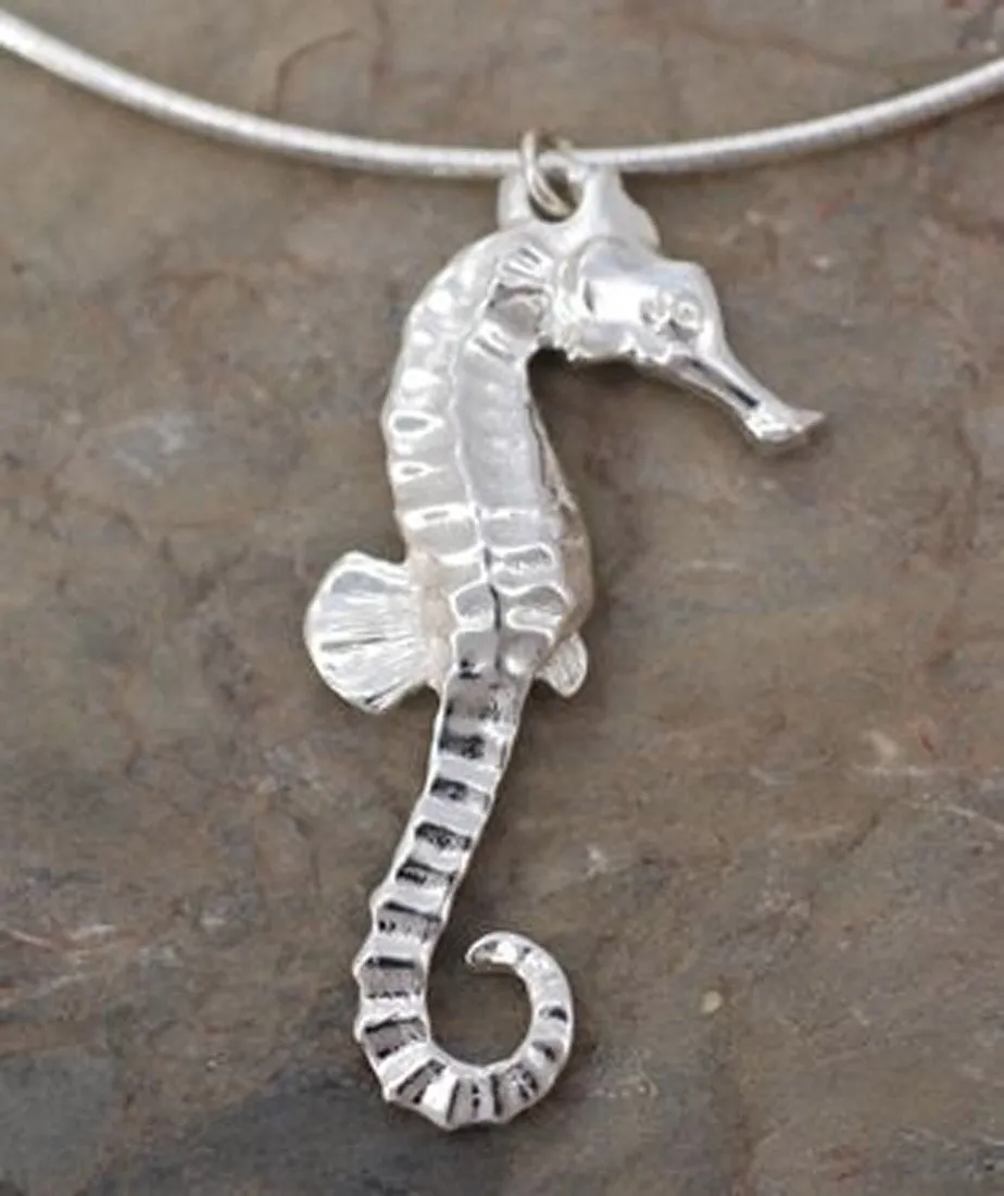 Big Blue Aquatics Sterling Silver Realistic Sea Horse Pendant - Optional Chain Choices