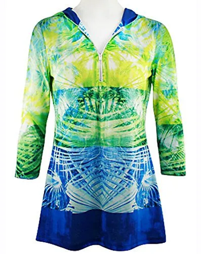 Boho Chic - Criss Cross Colors, Partial Zip Front, Long Sleeve Fashion Hoodie Top