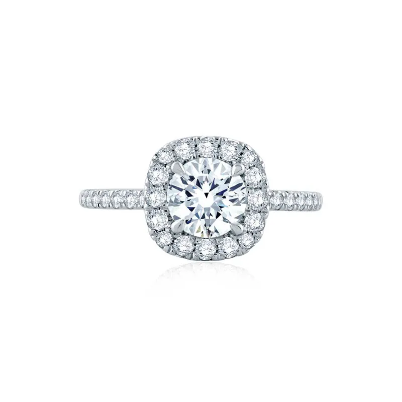 Cushion Diamond Halo Engagement Ring with Belted Gallery Detail