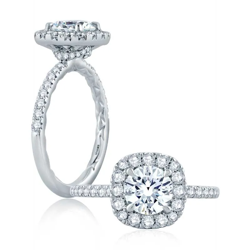 Cushion Diamond Halo Engagement Ring with Belted Gallery Detail