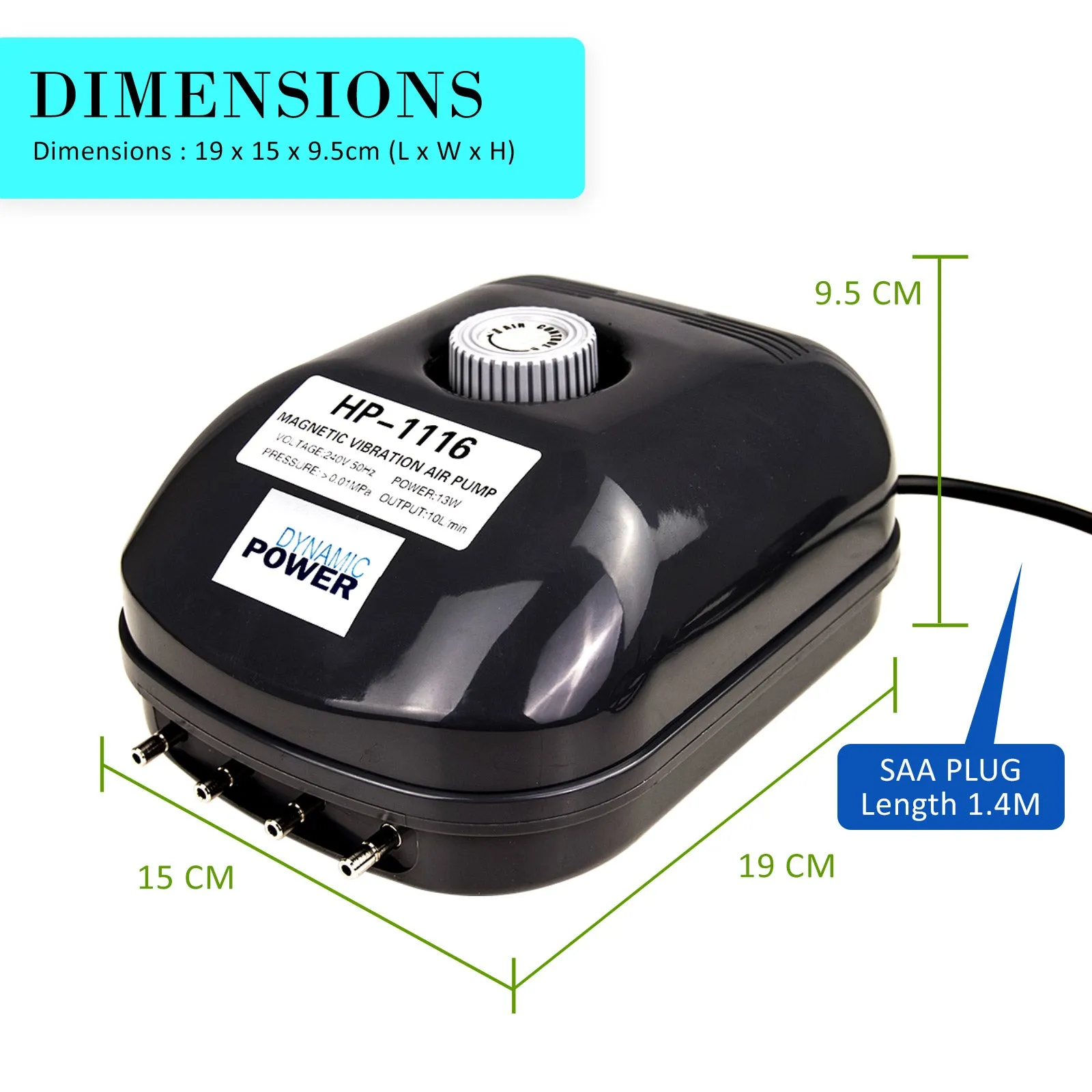 Efficient 4-Outlet Aquarium Air Pump 360L/H 13W - Dynamic Power