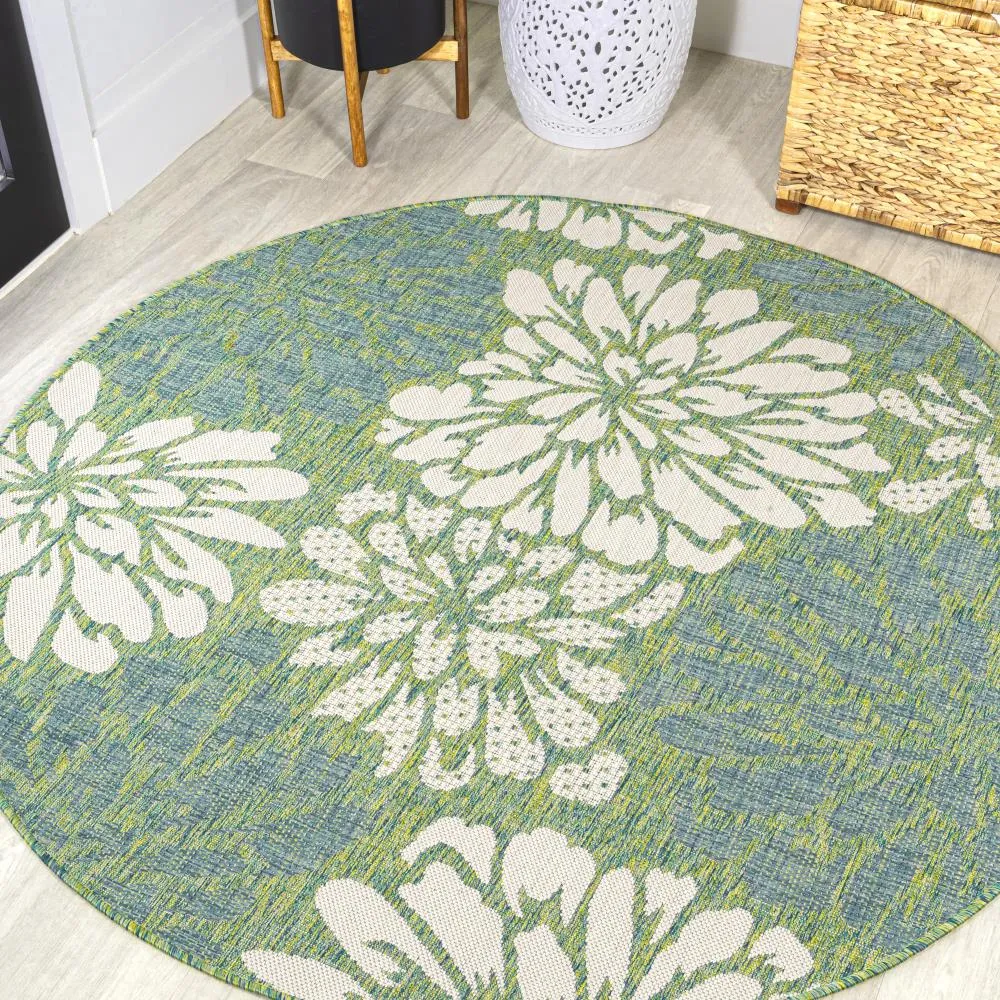 Garcia Modern Floral Textured Weave Indoor/outdoor Round Rug