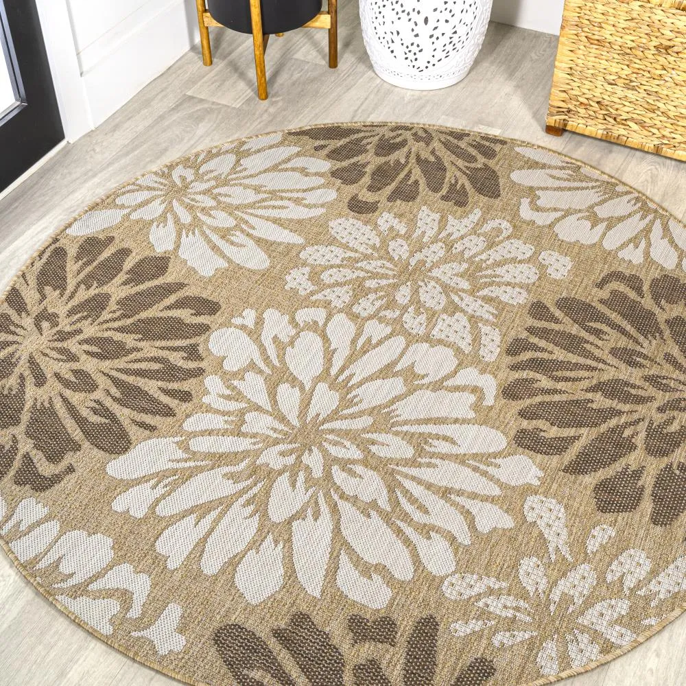 Garcia Modern Floral Textured Weave Indoor/outdoor Round Rug