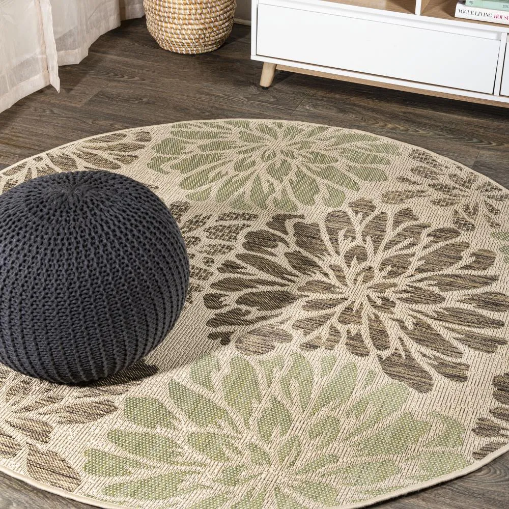 Garcia Modern Floral Textured Weave Indoor/outdoor Round Rug