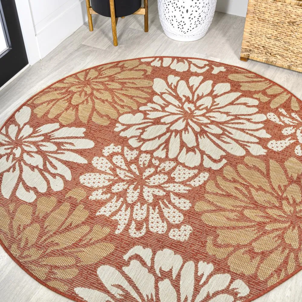 Garcia Modern Floral Textured Weave Indoor/outdoor Round Rug