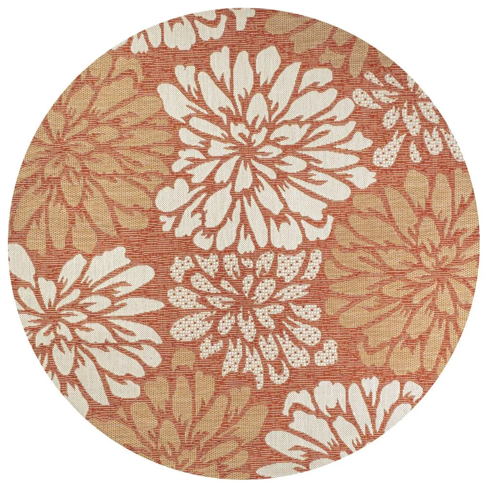 Garcia Modern Floral Textured Weave Indoor/outdoor Round Rug