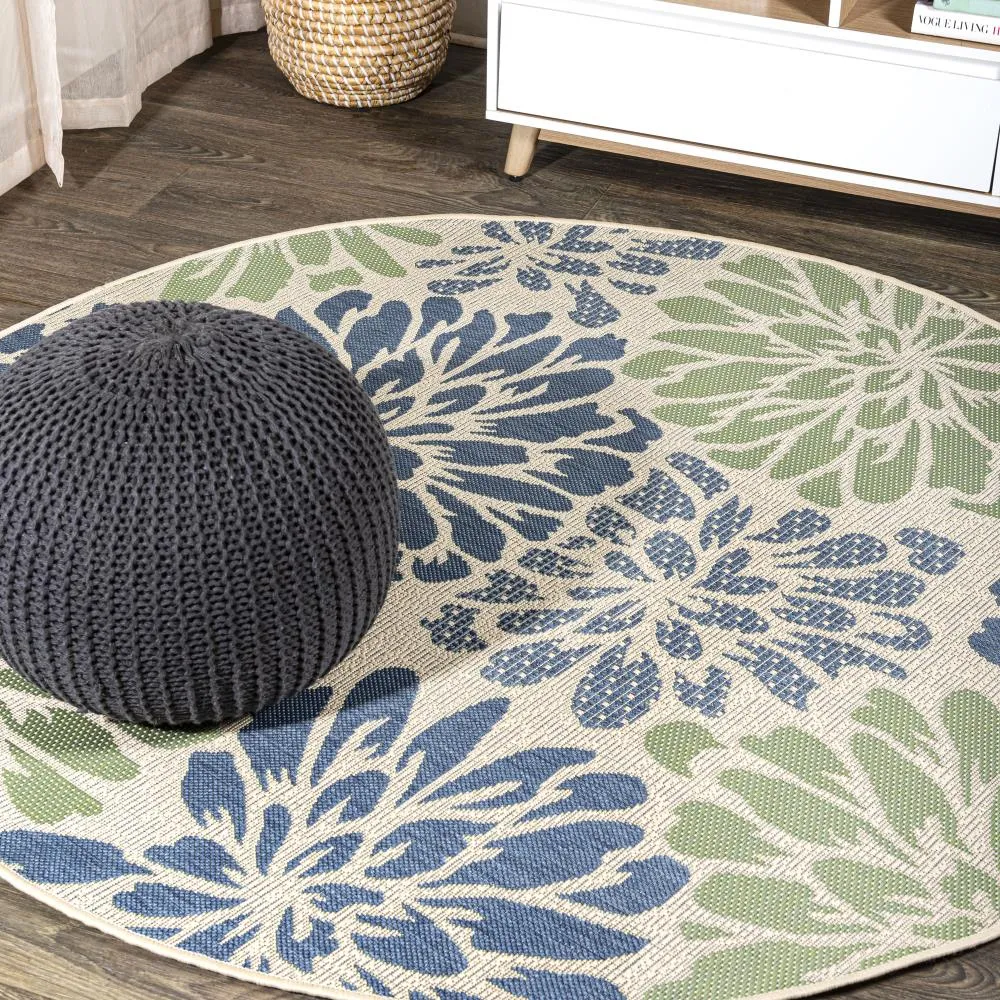 Garcia Modern Floral Textured Weave Indoor/outdoor Round Rug