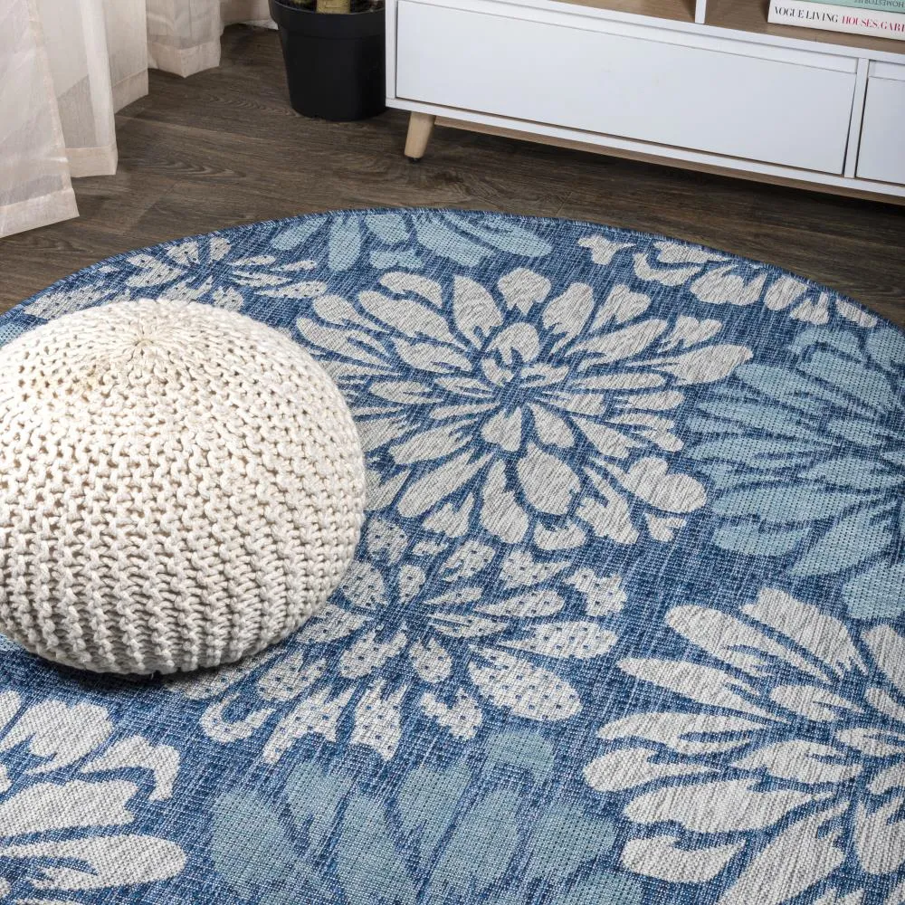 Garcia Modern Floral Textured Weave Indoor/outdoor Round Rug