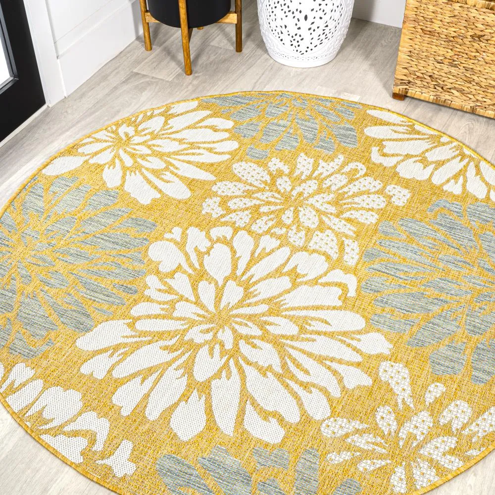 Garcia Modern Floral Textured Weave Indoor/outdoor Round Rug