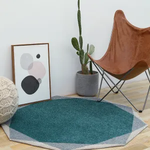 Geometric Round Teal and Grey Rug