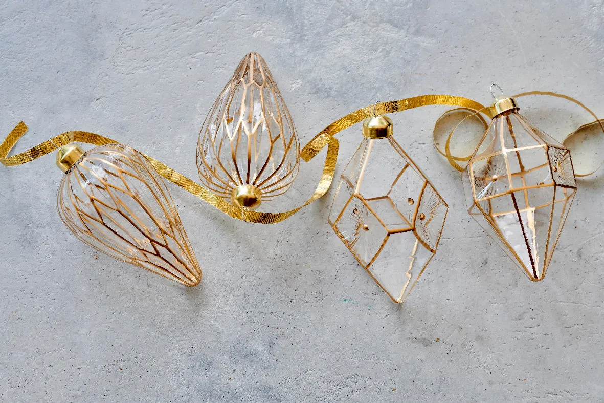 Glass ornament hanging dec with gold line detail (3 Styles)