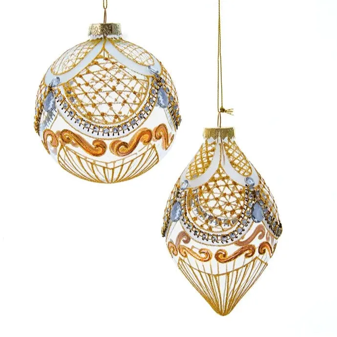 Gold Jewelled Clear Glass Ball Ornament