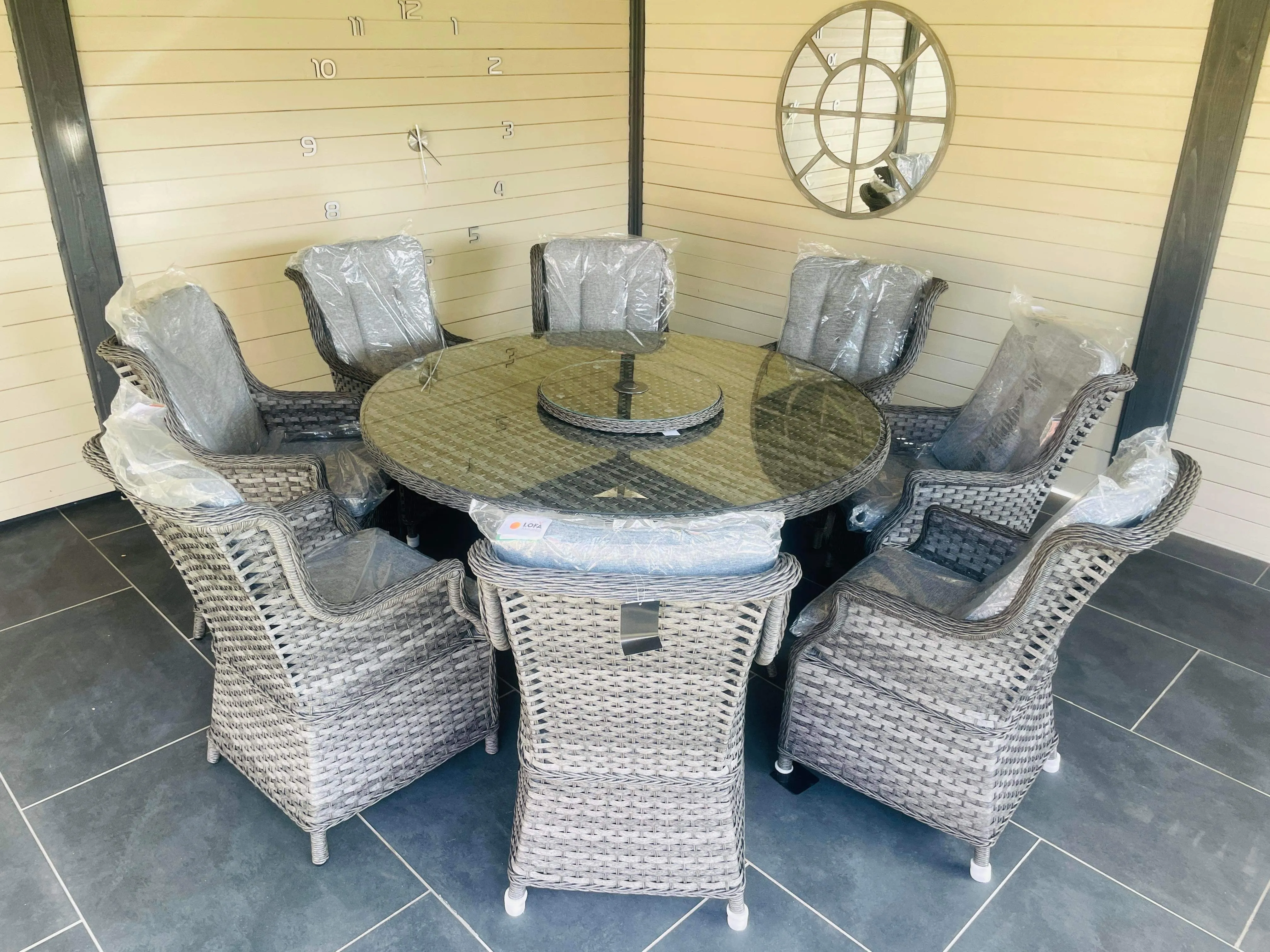 Hatherton Rattan-  4 or 6 Seater- Glass Top Round Dining Set - Grey or Natural