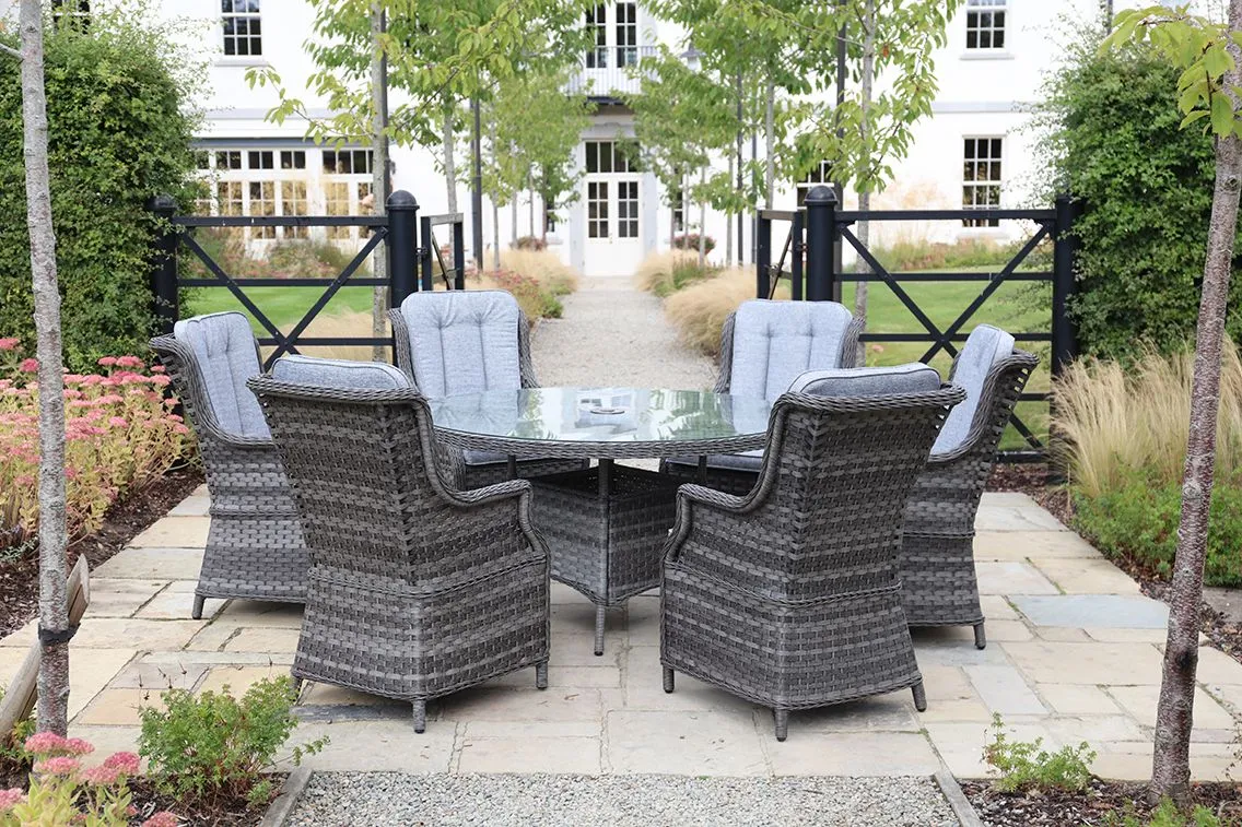 Hatherton Rattan-  4 or 6 Seater- Glass Top Round Dining Set - Grey or Natural