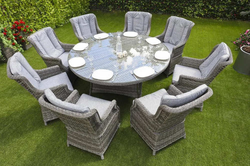 Hatherton Rattan-  4 or 6 Seater- Glass Top Round Dining Set - Grey or Natural