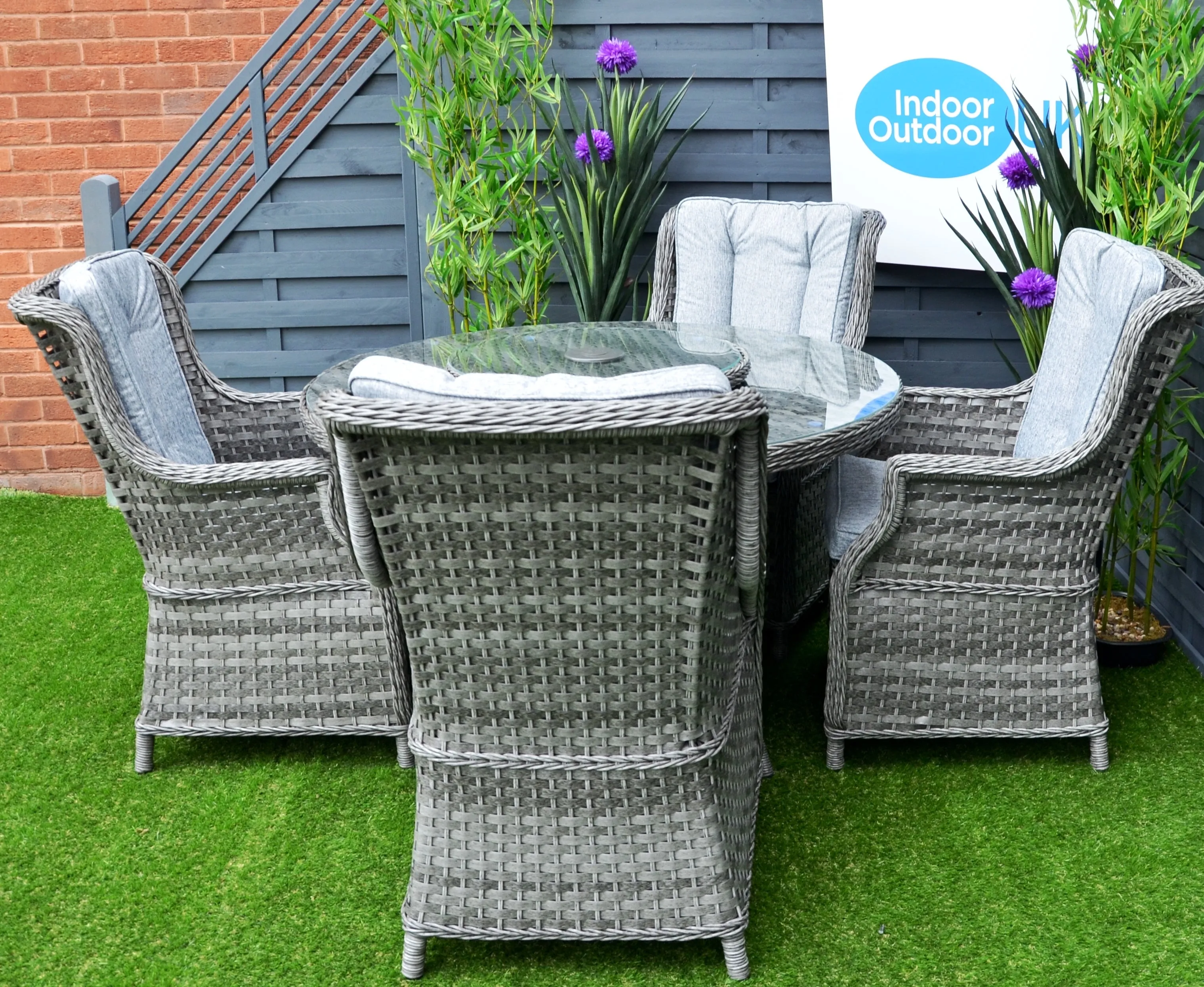 Hatherton Rattan-  4 or 6 Seater- Glass Top Round Dining Set - Grey or Natural