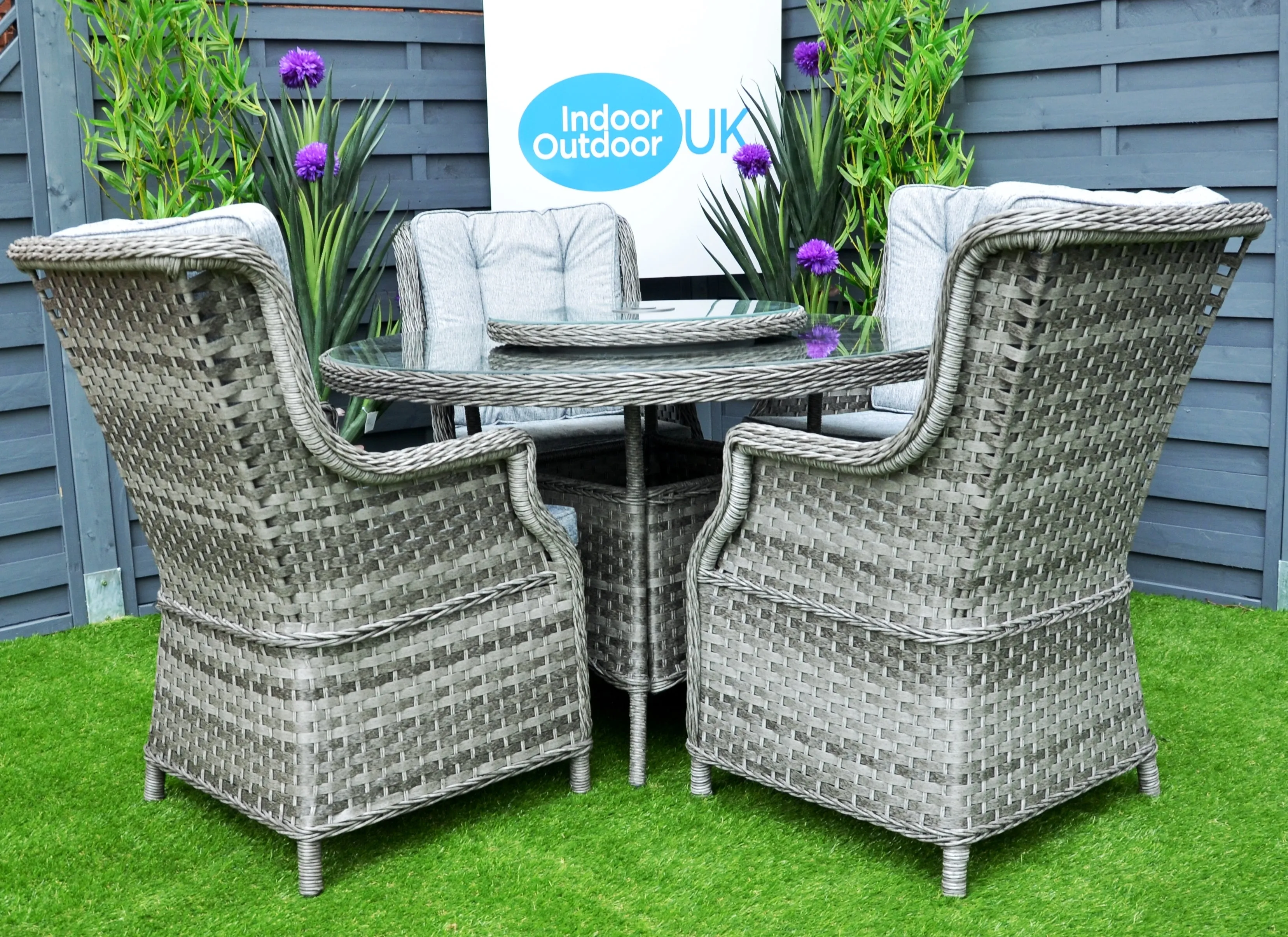 Hatherton Rattan-  4 or 6 Seater- Glass Top Round Dining Set - Grey or Natural