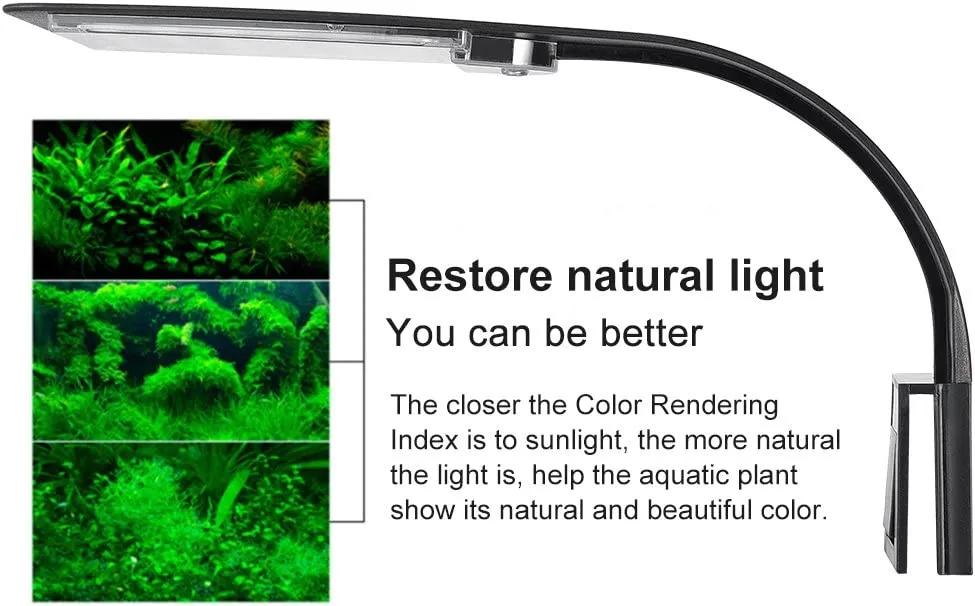 LEDGLE 10W LED Aquarium Light Lighting Compact Aquarium Light, IPX7 Waterproof, Aquatic Plant Light with Powerful Clip, White and Blue Light (Black)