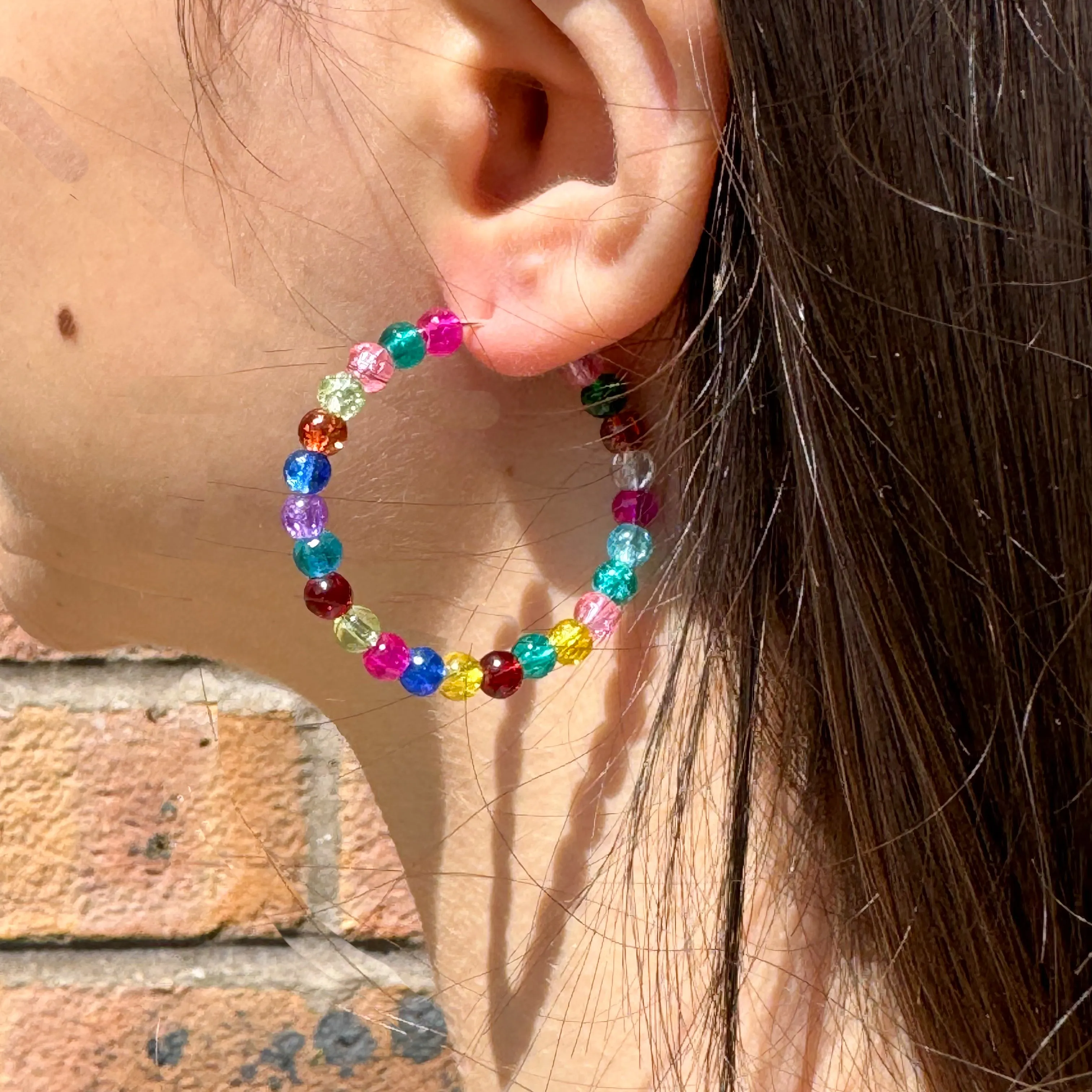 Multi-Colour Crackle Glass Bead Hoops 35mm