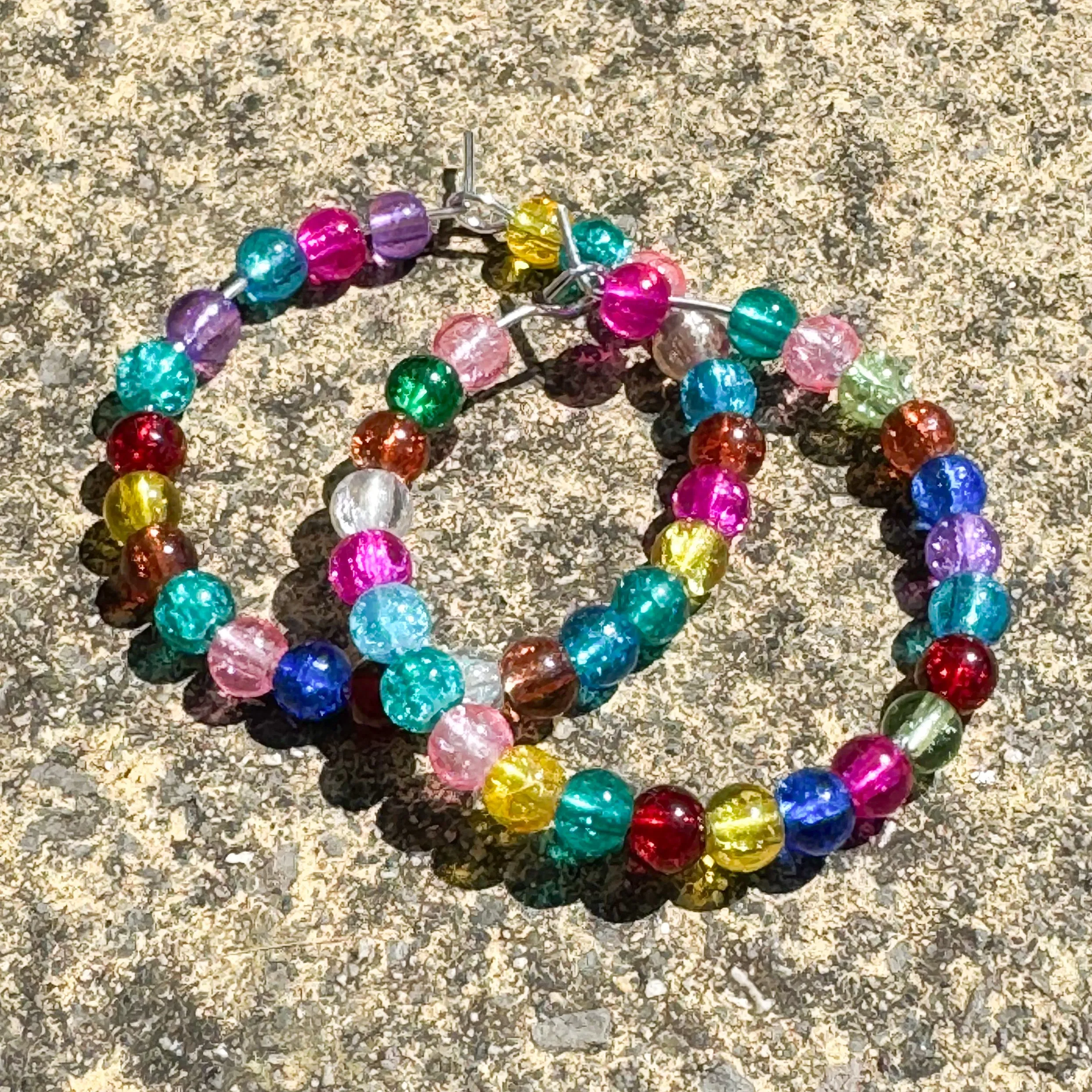 Multi-Colour Crackle Glass Bead Hoops 35mm