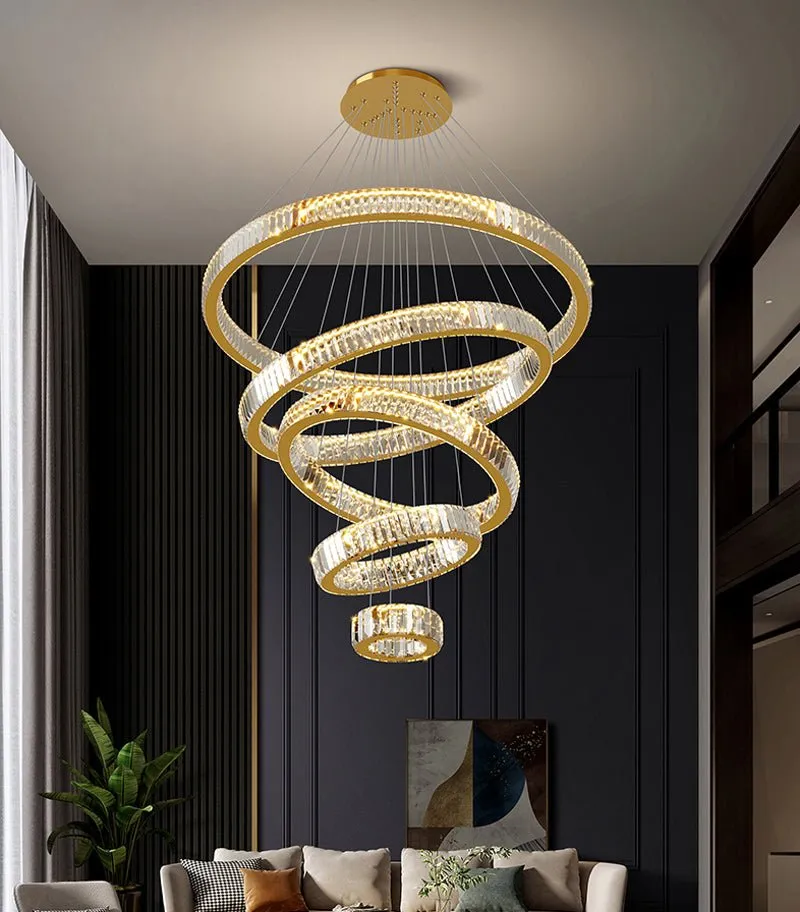 Rings Modern Led Chandelier For Living Room Luxury Staircase Modern Crystal Light Fixture Hall