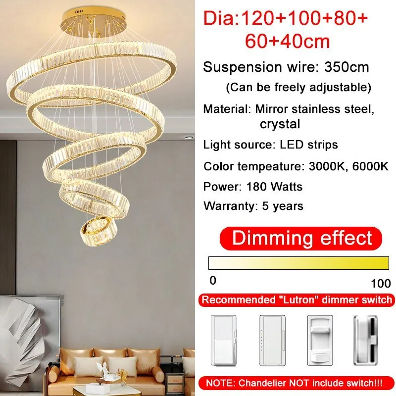 Rings Modern Led Chandelier For Living Room Luxury Staircase Modern Crystal Light Fixture Hall