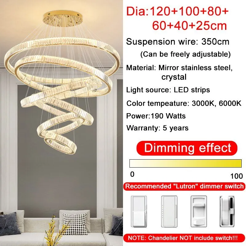 Rings Modern Led Chandelier For Living Room Luxury Staircase Modern Crystal Light Fixture Hall