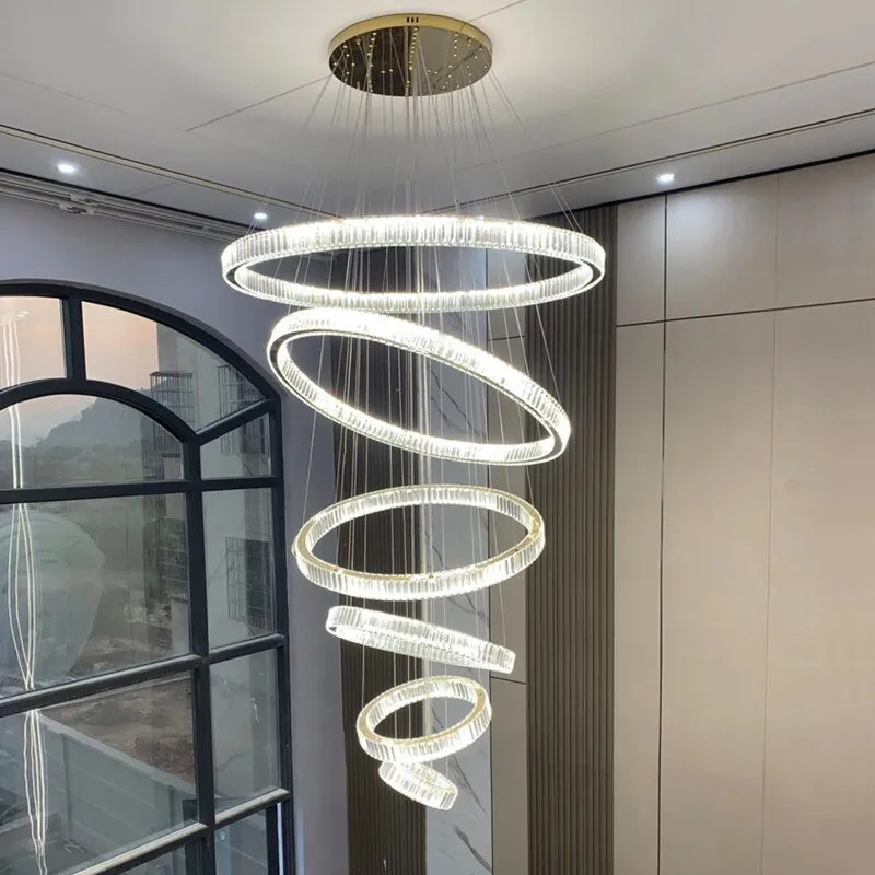 Rings Modern Led Chandelier For Living Room Luxury Staircase Modern Crystal Light Fixture Hall