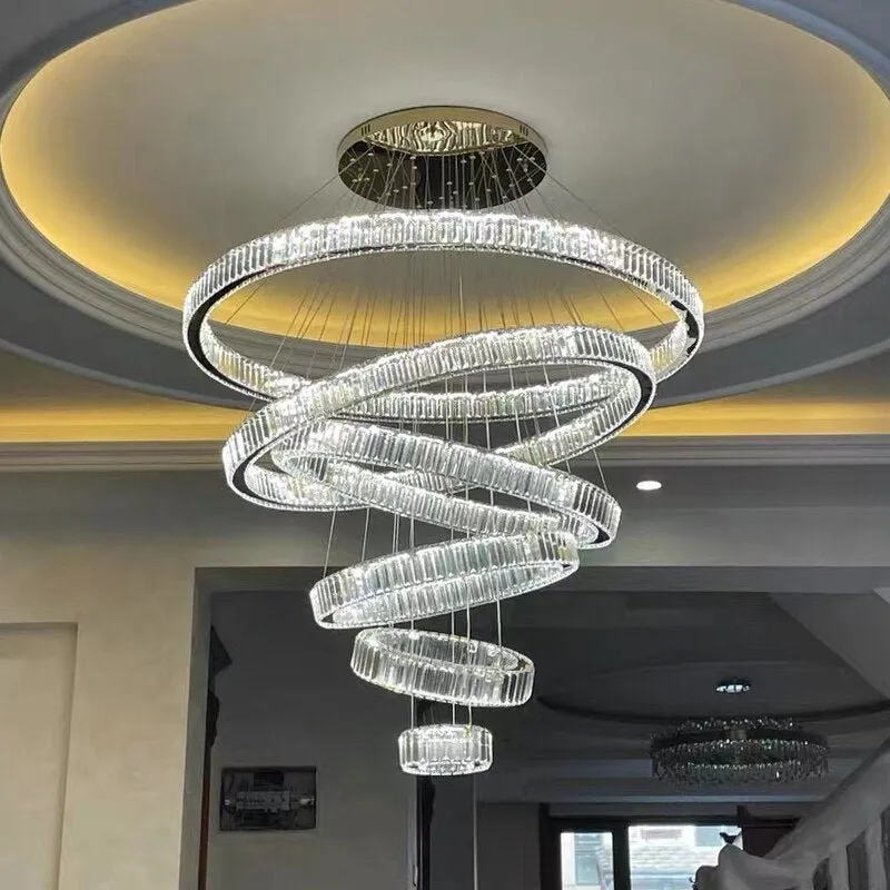 Rings Modern Led Chandelier For Living Room Luxury Staircase Modern Crystal Light Fixture Hall