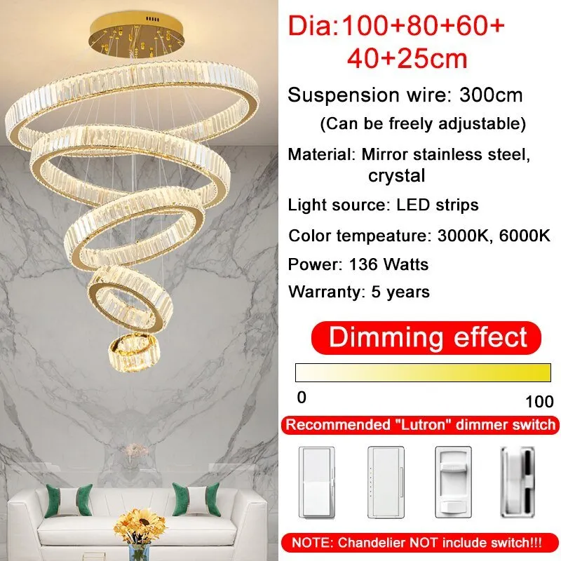 Rings Modern Led Chandelier For Living Room Luxury Staircase Modern Crystal Light Fixture Hall