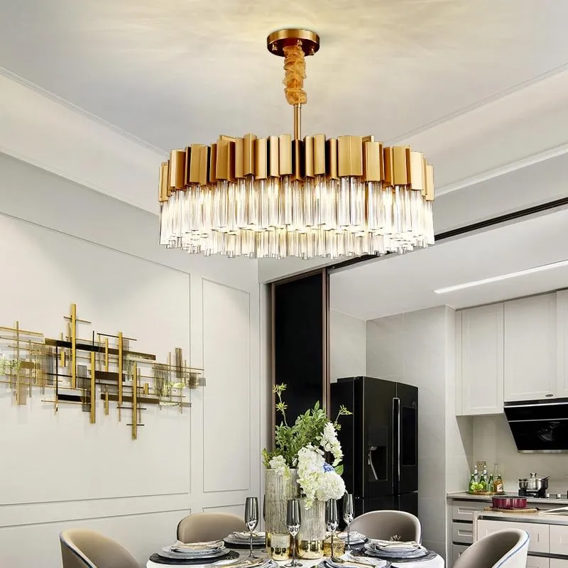 Round Gold and Crystal LED Semi Flush Mount